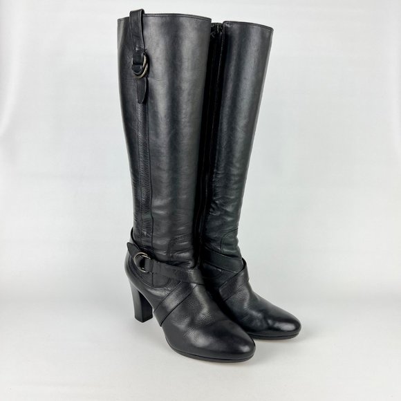 Cole Haan Shoes - Cole Haan Courtney Air Womens Tall Boots Black Leather Heeled Harness size 9